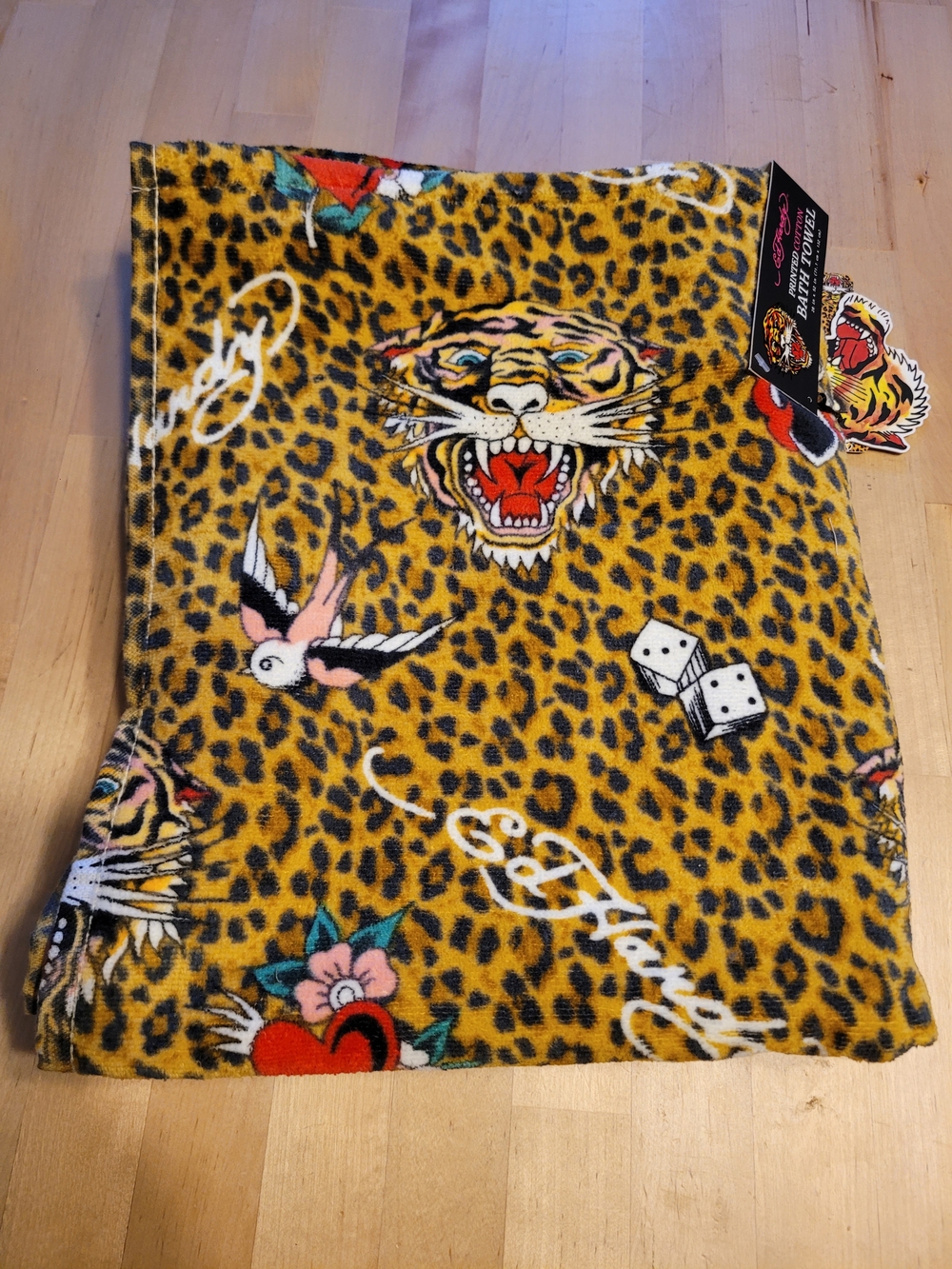Ed Hardy Leopard Tiger Print Bath Towel